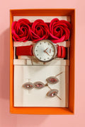 Luxury 3-in-1 Gift Suite: Precision Watch, Heart-Cut Necklace, and Designer Floral Box